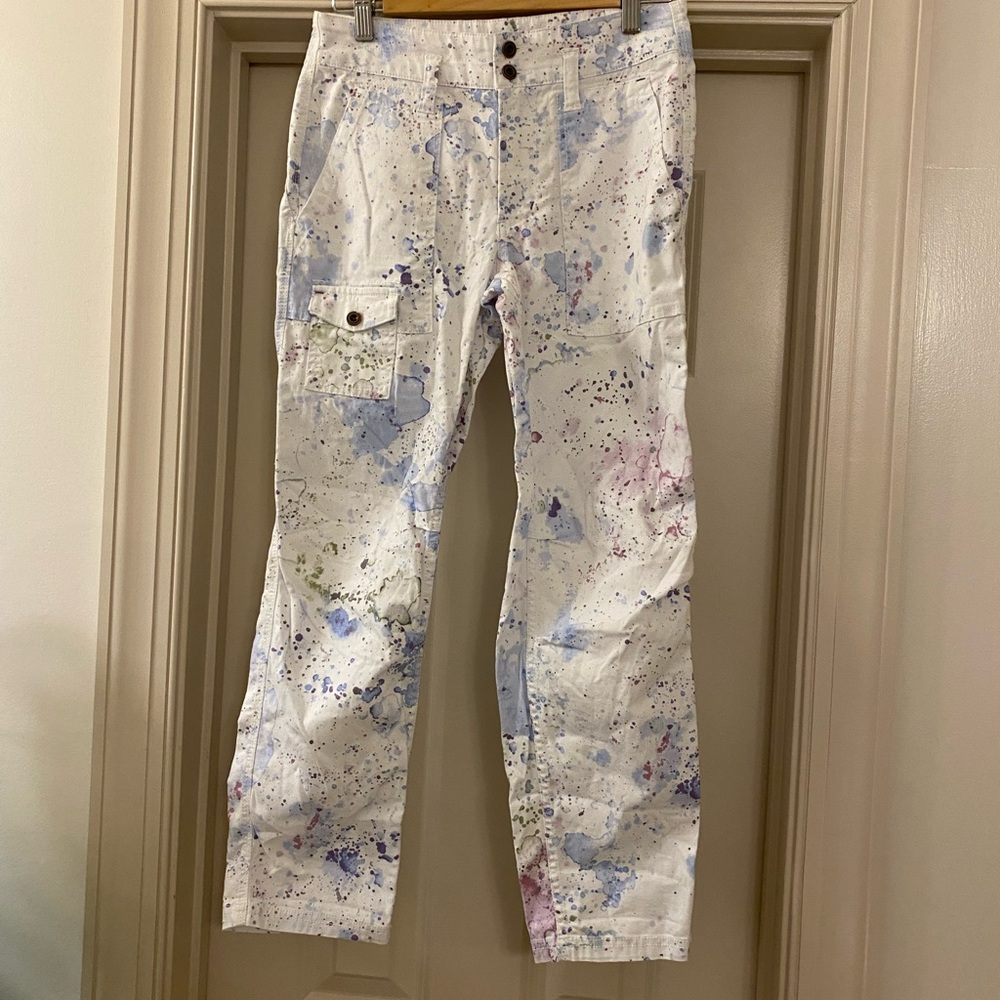 Anthropologie White Paint-Splatter The Wanderer Pants size 25P
